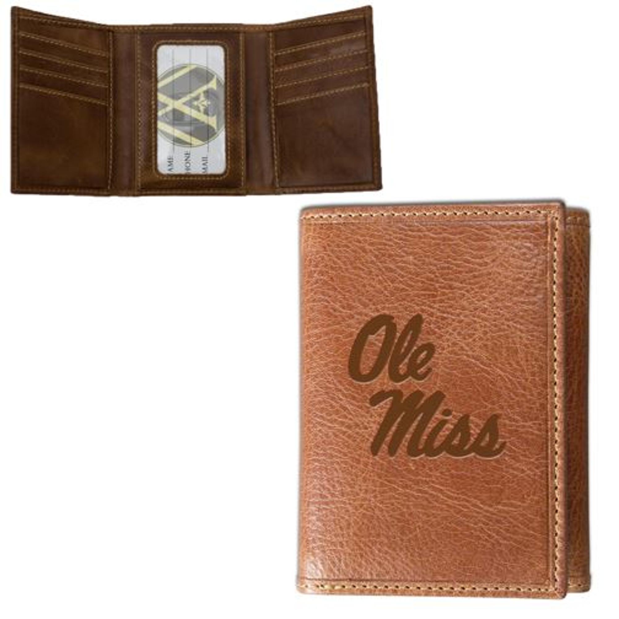 image of: Ole Miss Westbridge Embossed Leather Tri-Fold Wallet Tan