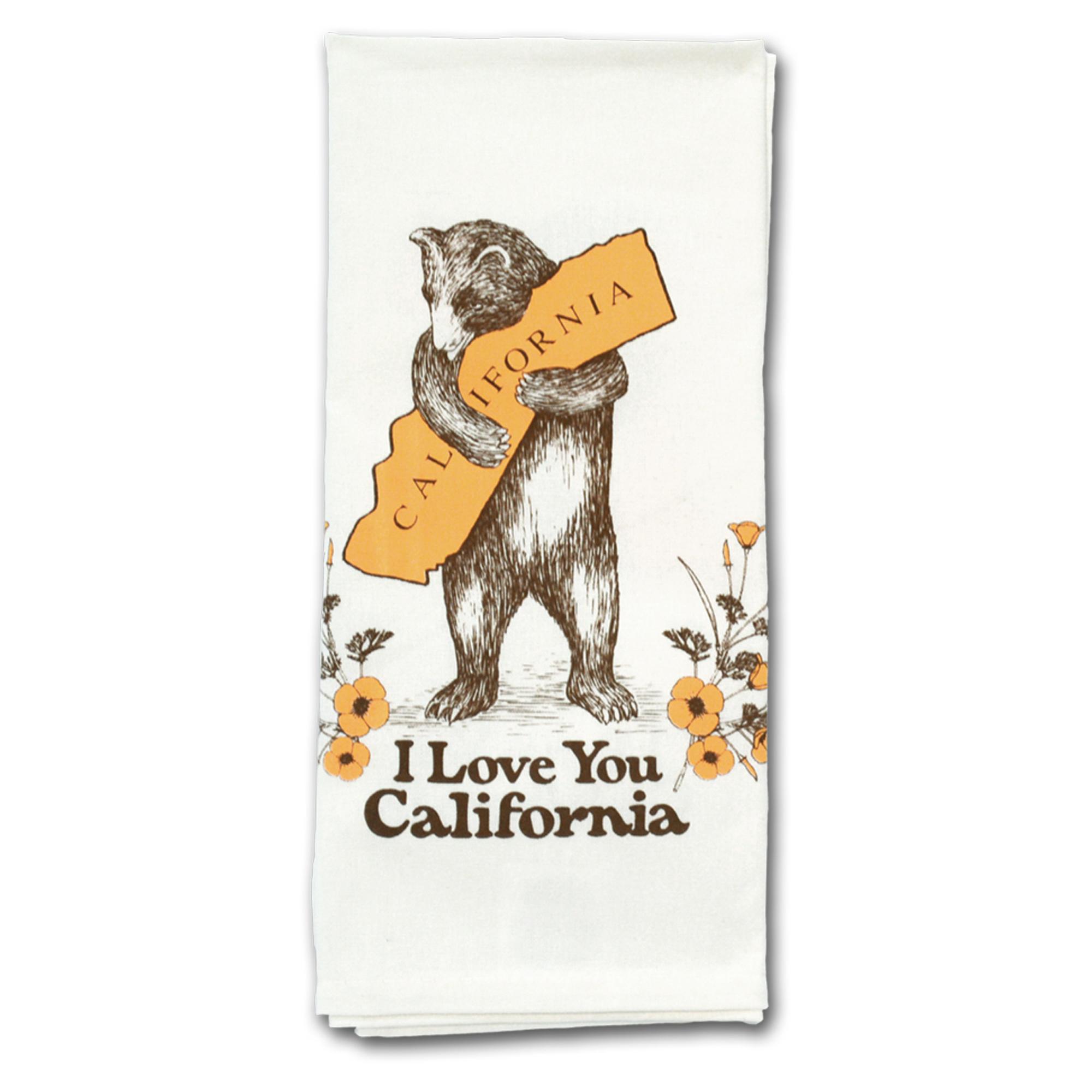 image of: California Bear and Poppies Canvas Tea Towel, Natural