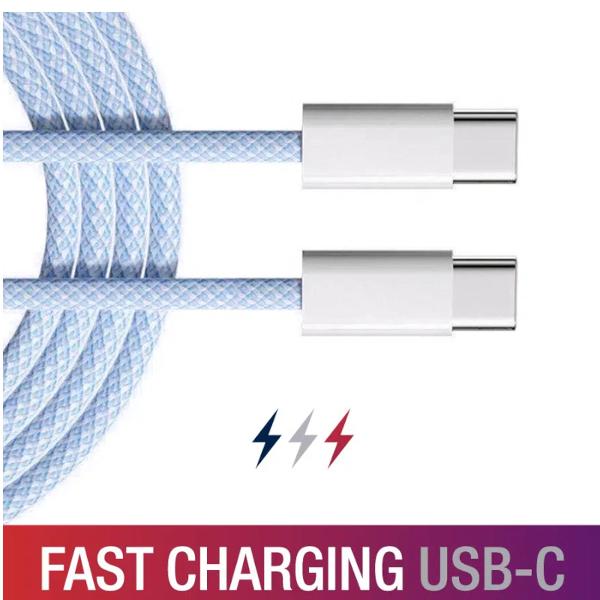 CABLE 3' USB-C TO USB-C FAST BLUE; $8.99