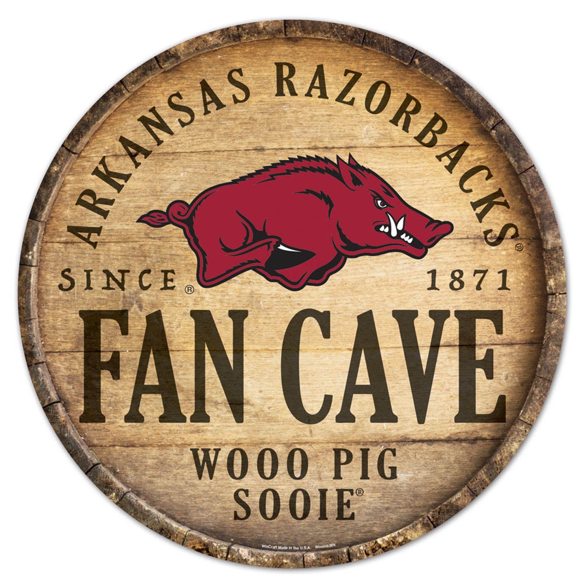 image of: Arkansas Razorbacks Fan Cave Circular Wooden Sign