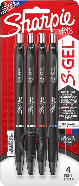 Sharpie .7mm S-Gel Pen, 4 Pack, Assorted Colors; $13.98