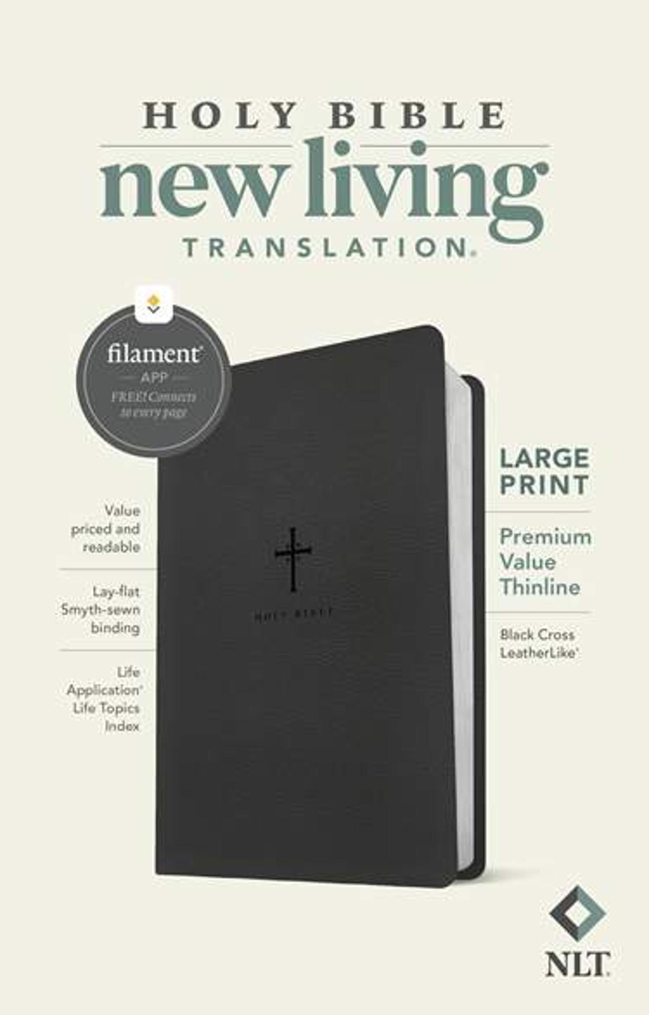 Cover image for NLT Large Print Premium Value Thinline Bible, Filament Enabled (Leatherlike, Black Cross)