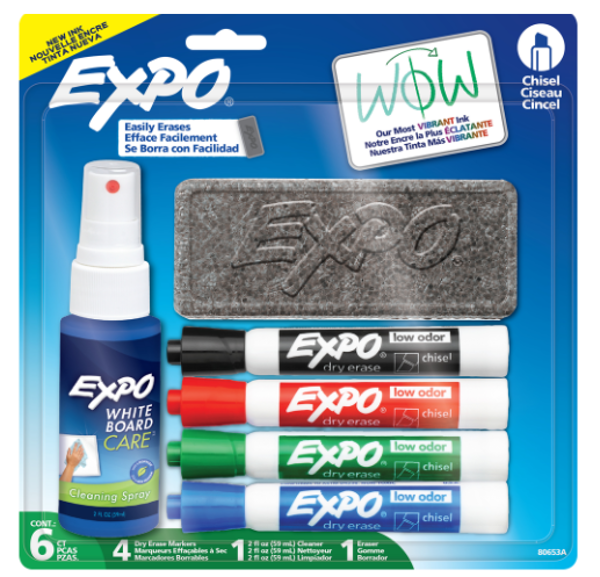 Expo Low Odor Dry Erase Marker Starter Set, Chisel Tip, Primary; $18.98