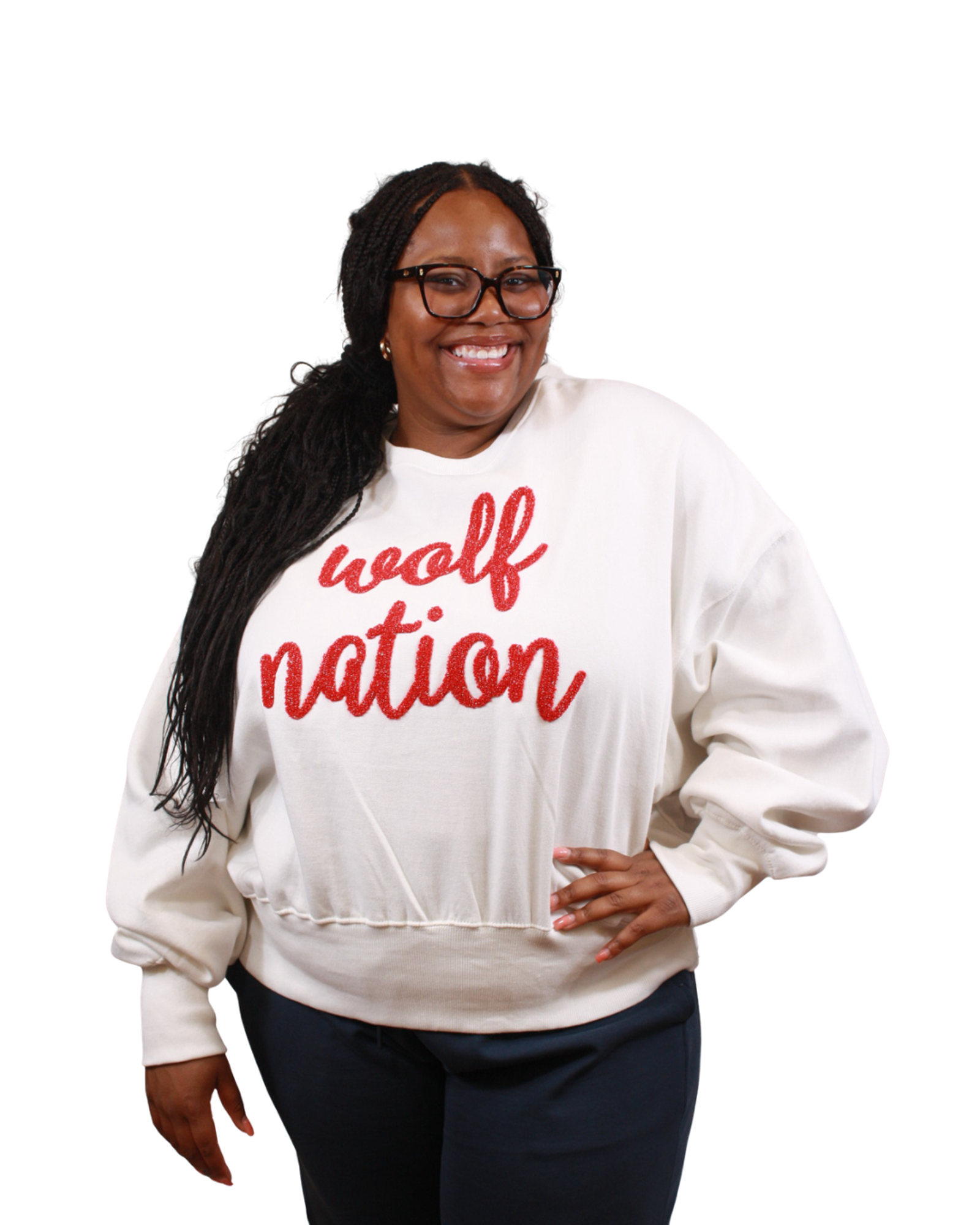 Product image 1 of 2 for WOLF NATION TEXT "CHELSEA" DOLMAN CREWNECK