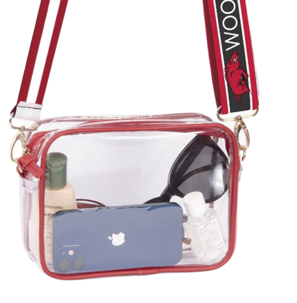 Arkansas Razorbacks Bridget Clear Purse with Reversible Patterned Shoulder Straps; $49.90