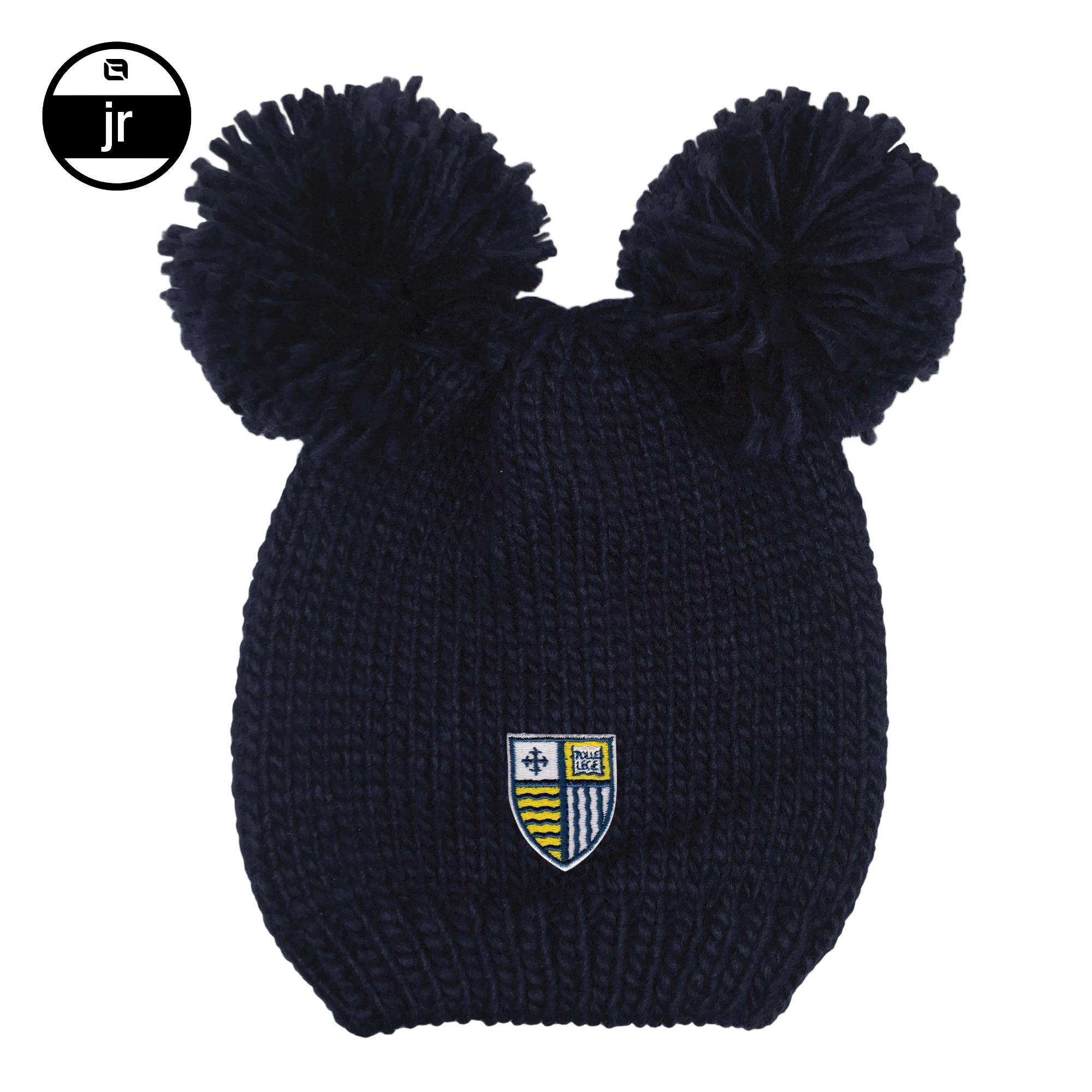 Youth Navy Shield Double Pom Hat