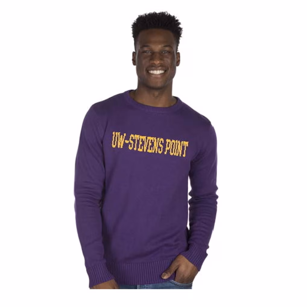 Product image 1 of 1 for University of Wisconsin Stevens Point Intarsia School Name Crew, Purple