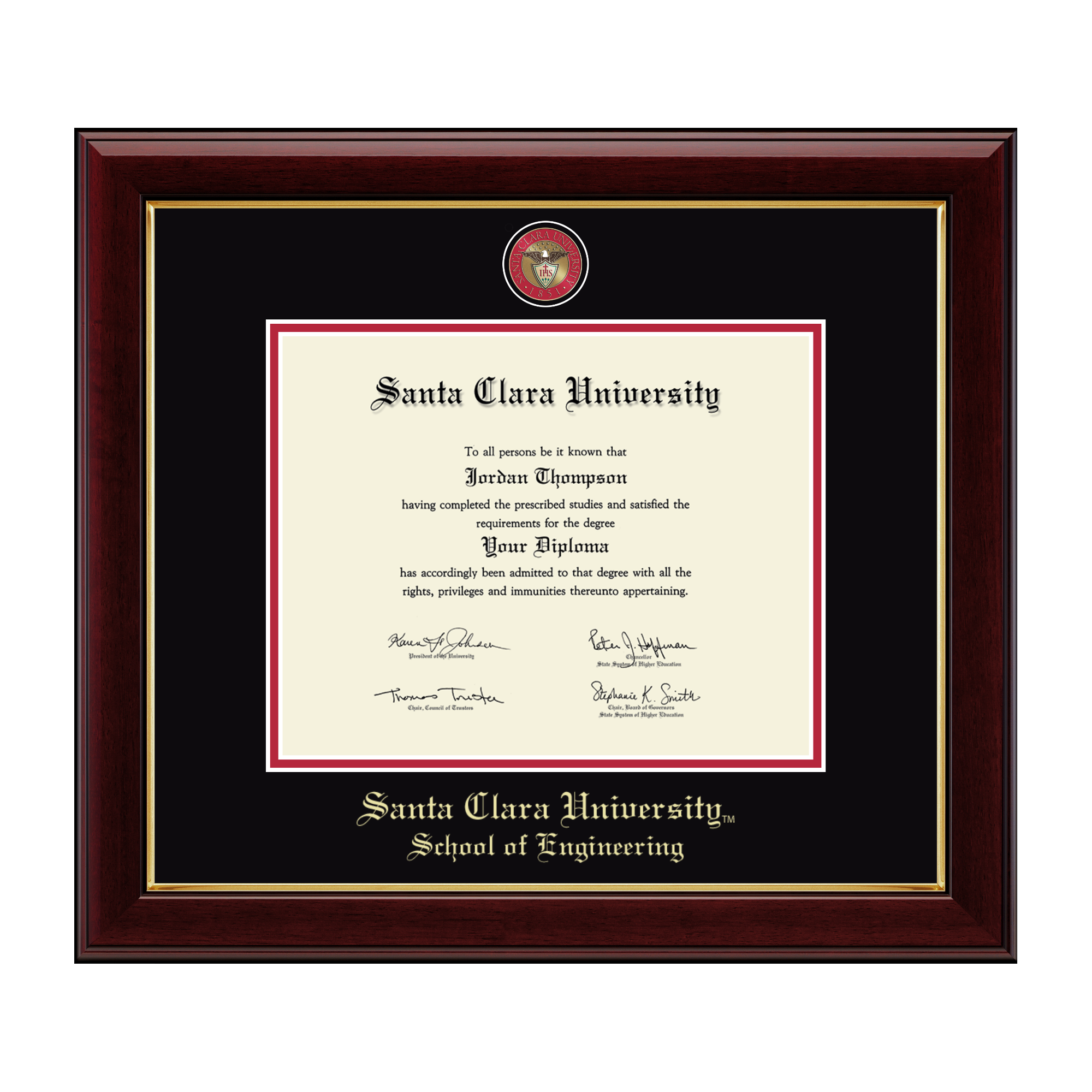image of: Santa Clara University 8in x 10in Masterpiece Medallion School of Engineering Diploma Frame