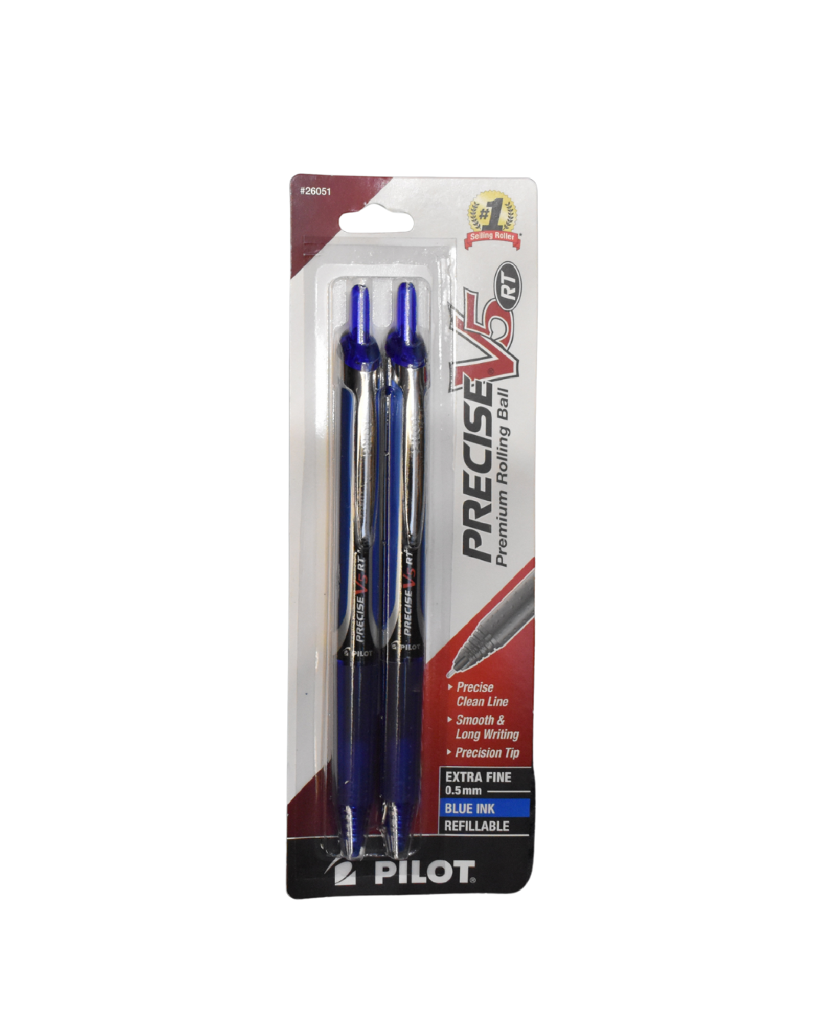 image of: PILOT PRECISE V5 RT, ROLLING BALL, 2 CT, EXTRA FINE POINT, BLUE