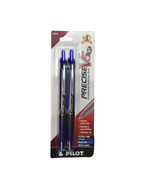 PILOT PRECISE V5 RT, ROLLING BALL, 2 CT, EXTRA FINE POINT, BLUE; $5.59