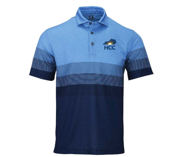 KHCC SS LOGO POLO ROYAL GRADIANT STRIPE; $79.99