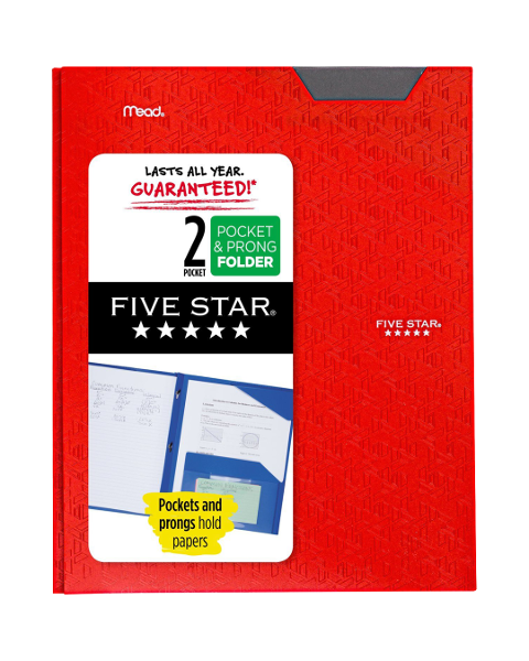 Five Star Stay-Put Plastic 2 Pocket & Pronged Folder, Assorted Colors; $5.98