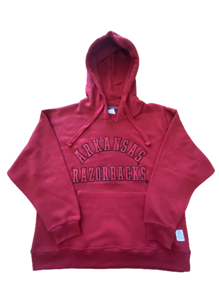 Arkansas "Cozy Hoodie Tackle Twill" Long Sleeve Hooded Pocketed Fleece; $59.00