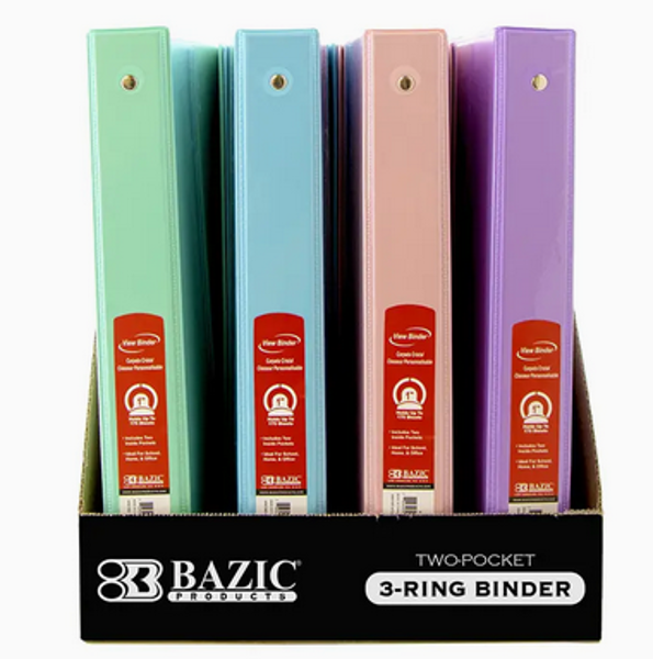 1" ASSORTED PASTEL COLOR 3 RING BINDER; $4.80