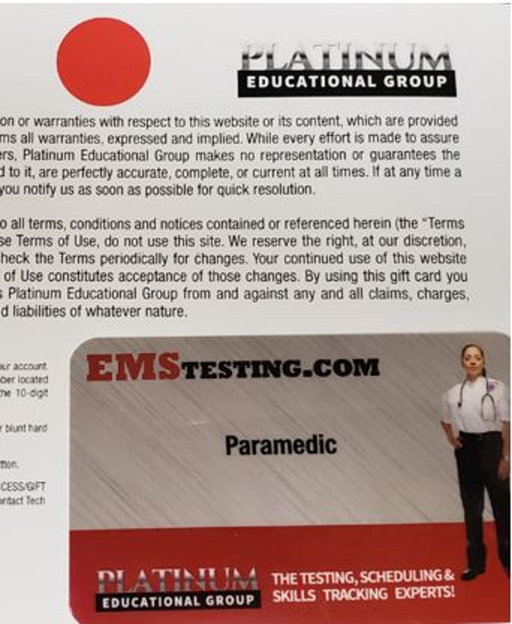 Platinum EMS TESTING Paramedic for EMT134 #22006