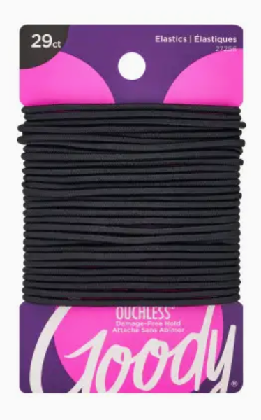 OUCHLESS BLACK ELASTIC HAIR BANDS; $3.60