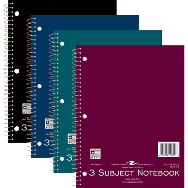 Roaring Spring 3 Subject College Ruled Notebook, Assorted Colors; $7.98