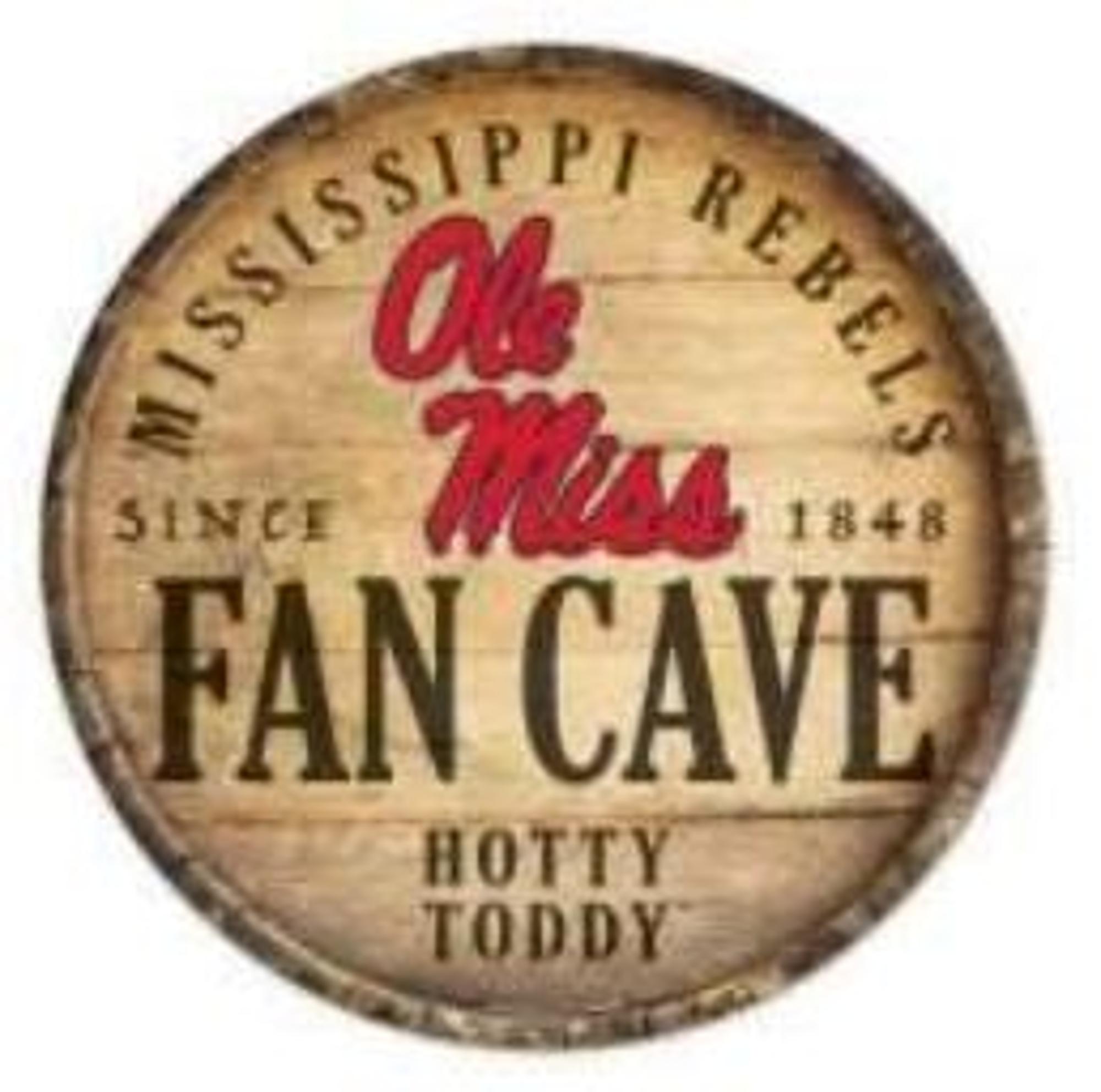 image of: Round Ole Miss Fan Cave Barrel Lid Sign 14in