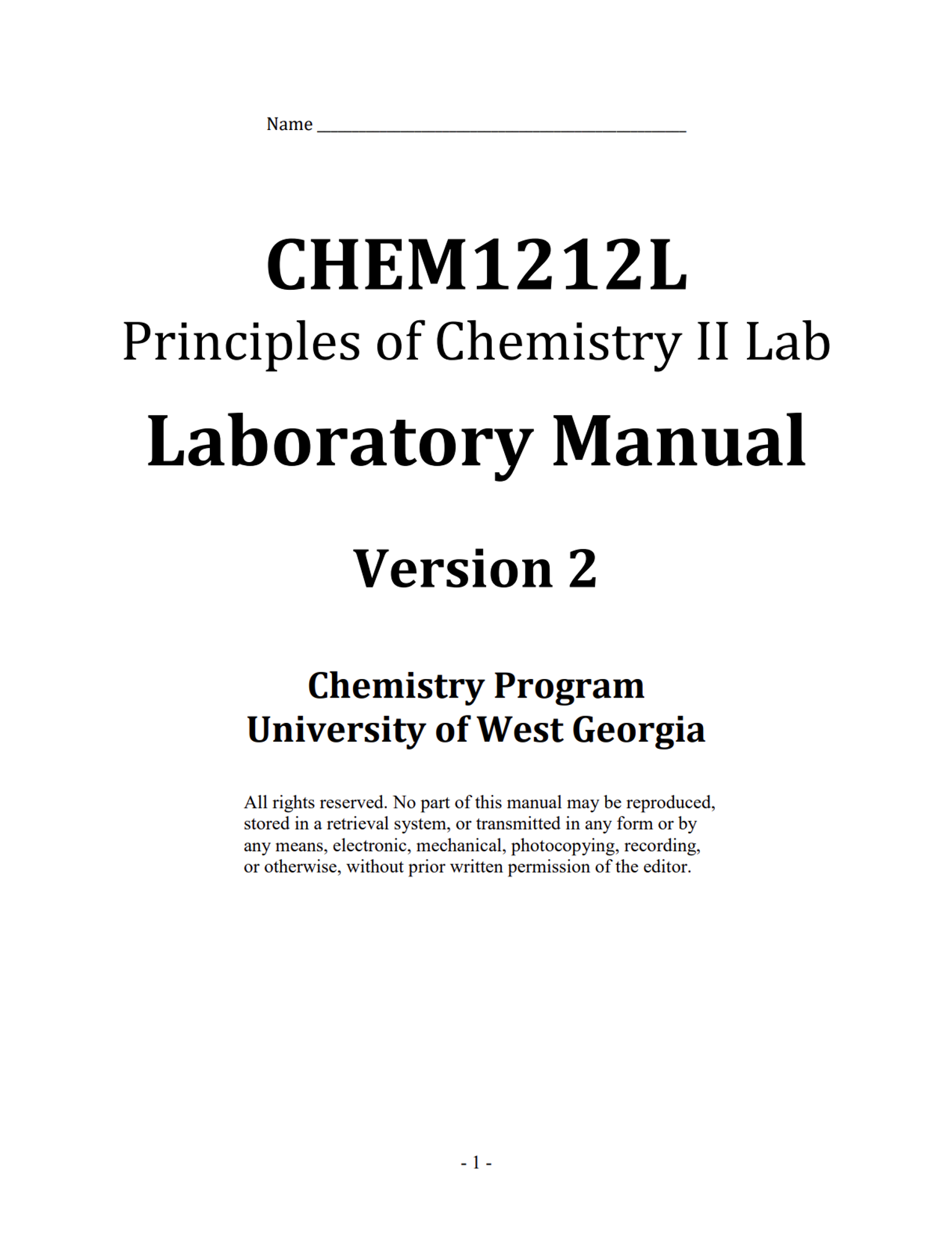 Cover image for CHEM 1212L LAB MANUAL - FALL 2025