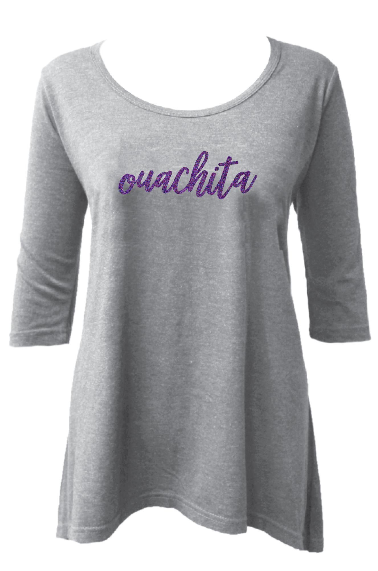 image of: OUACHITA GLITTER HI-LOW 3/4 SLEEVE TUNIC
