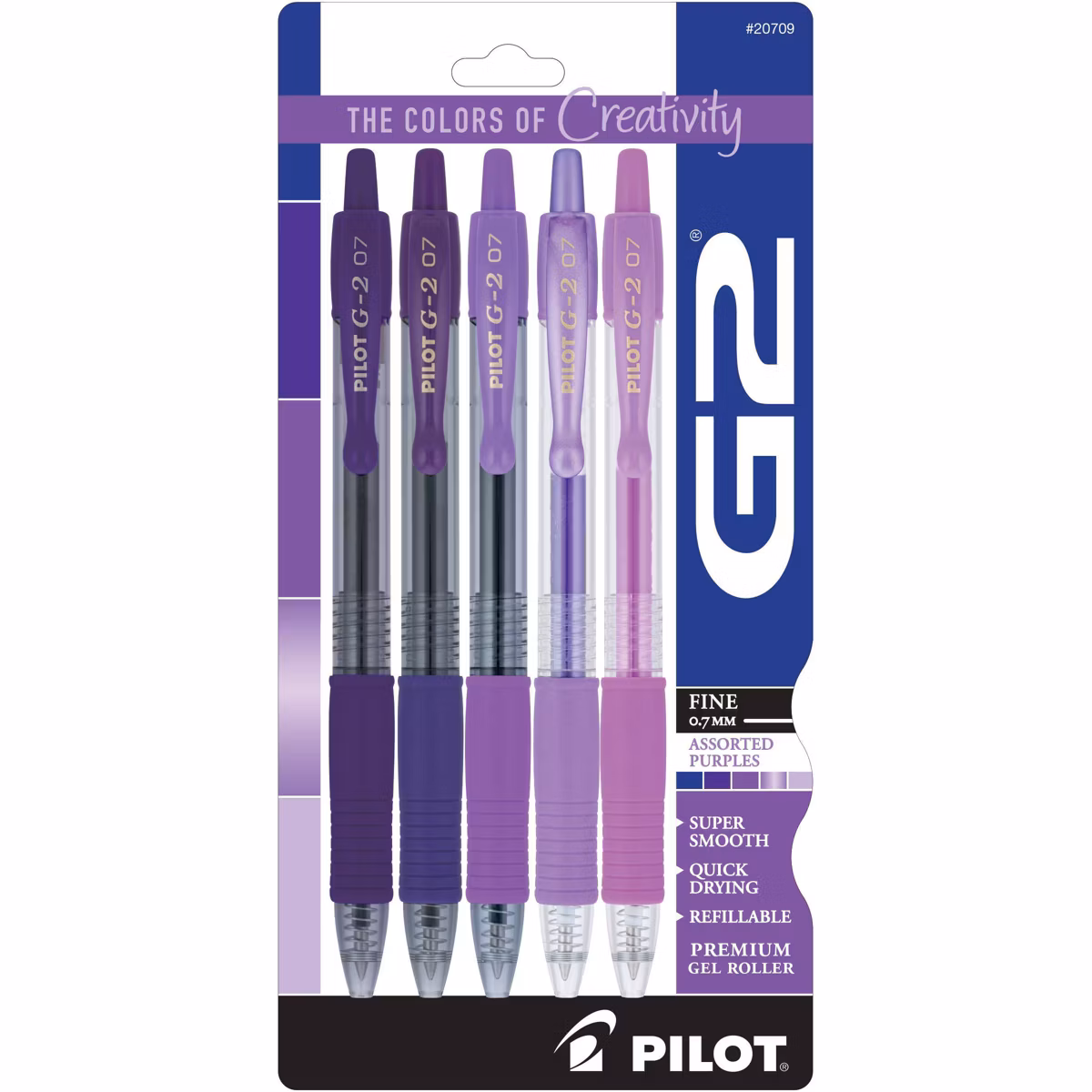 image of: Pilot G2 Boost Gel Pens Fine Point 0.7mm Assorted Purple Ink - 5PK