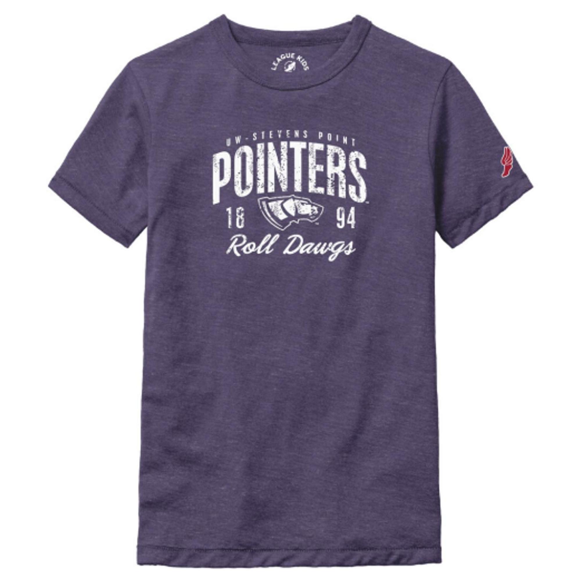Product image 1 of 1 for UWSP Youth Victory Falls Short Sleeve Tee, Pointers Roll Dawgs Logo, Heather Purple