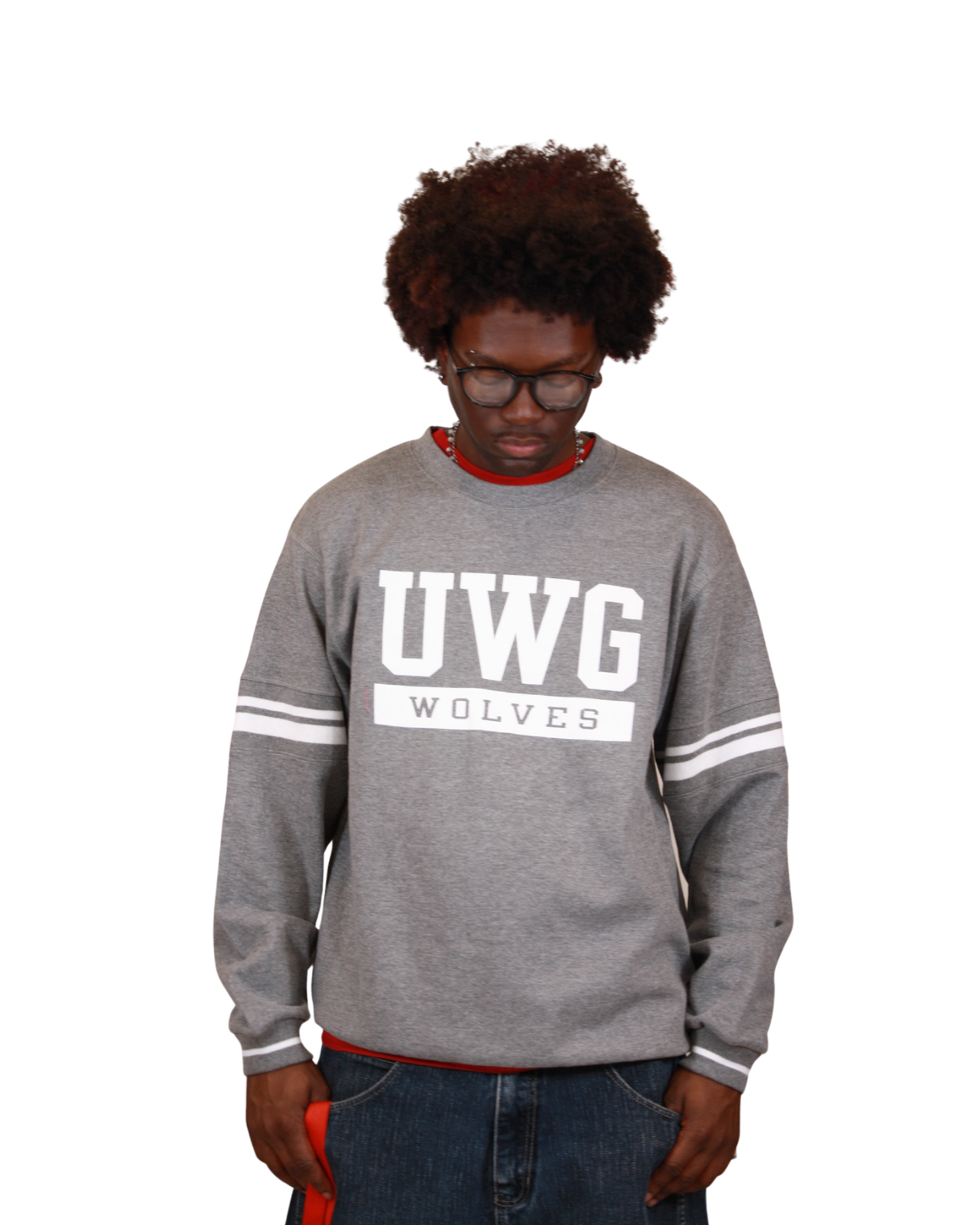 Product image 1 of 2 for UWG WOLVES TEXT DONOVAN STRIPED RIB CREW