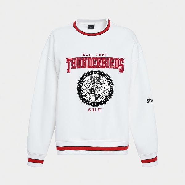 Hype & Vice Women’s Premium Thunderbirds SUU Seal Crew White; $89.99