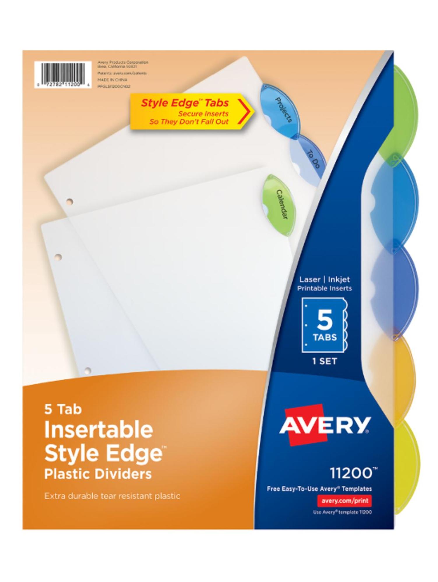 Avery Insertable Style Edge Plastic Dividers, 5 Tabs
