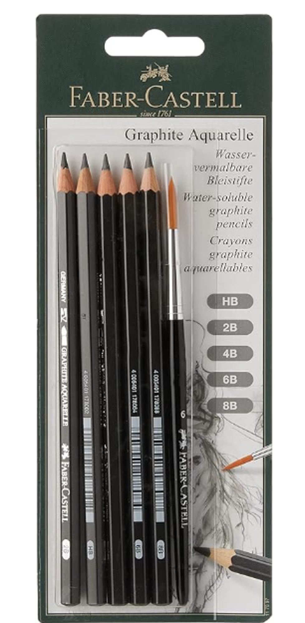 image of: Graphite Aquarelle 5 Grades Pencils with Brush