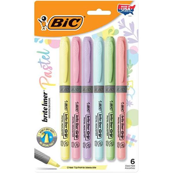 BIC Pen Style Brite Liner Grip Highlighter 6 Count Assorted Pastels; $6.99