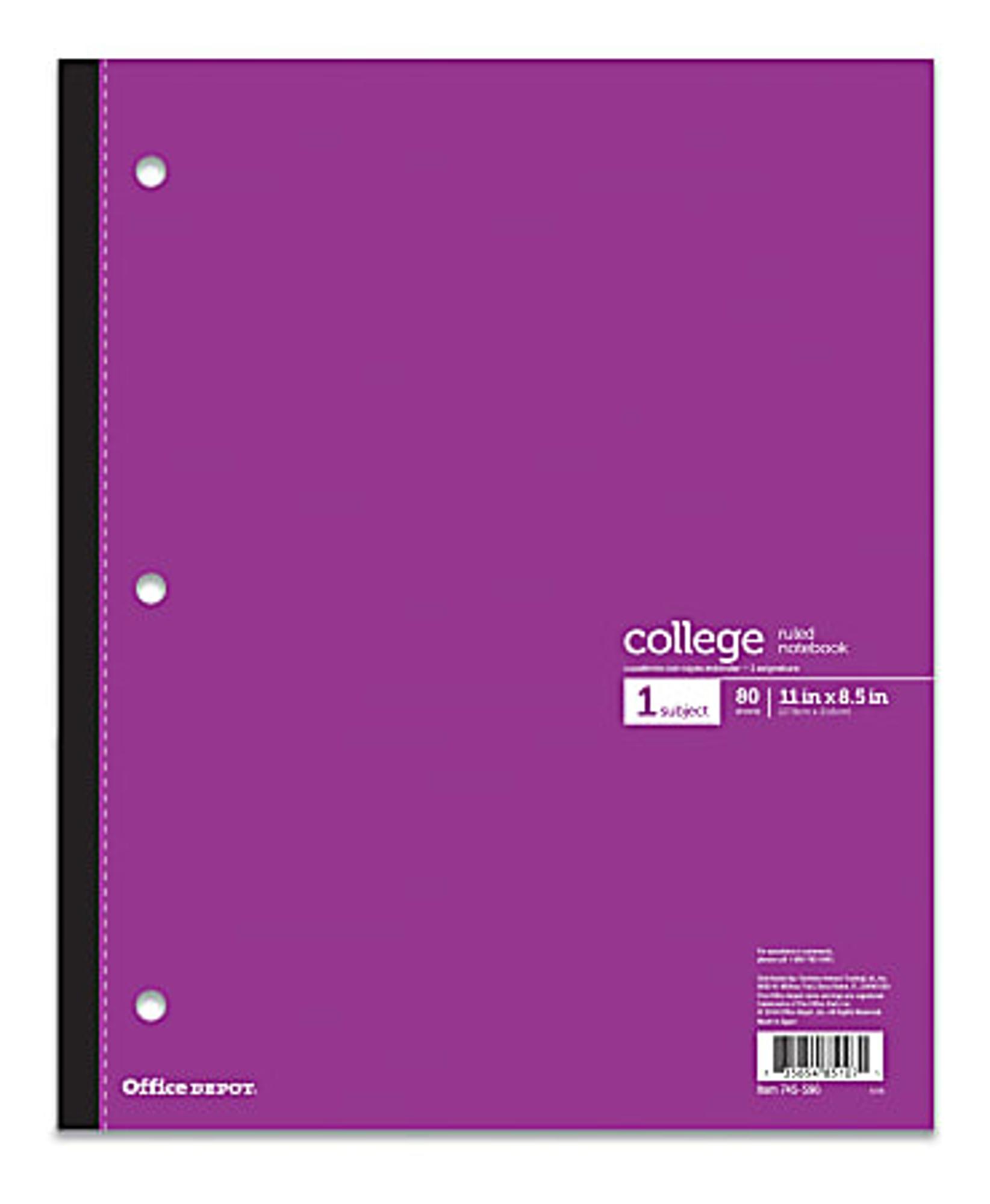 image of: Office Depot® Brand Wireless Notebook, 9" x 11", 1 Subject, College Ruled, 80 Sheets, Purple