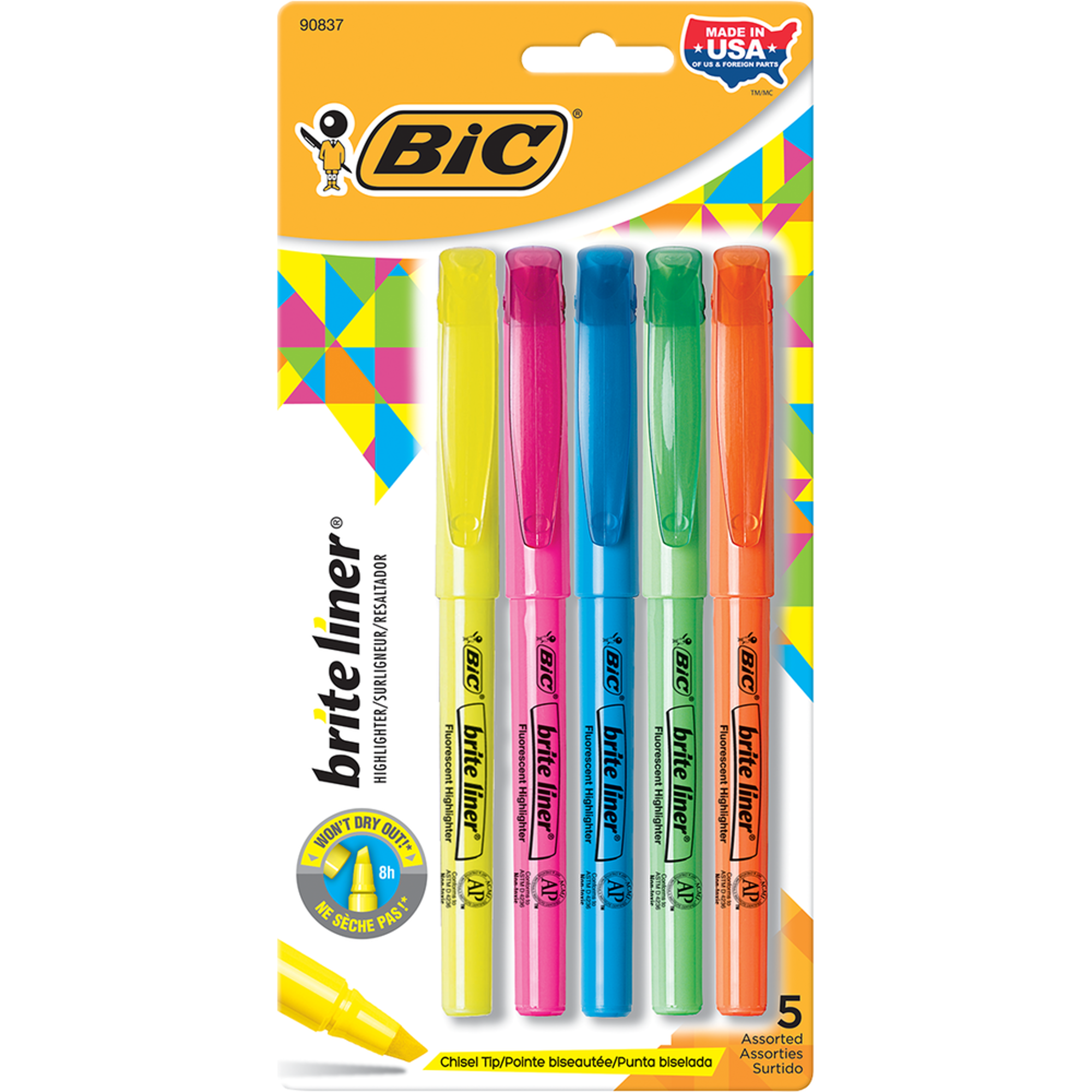 Product image 1 of 1 for BIC BRITE LINER PEN STYLE HIGHLIGHTER 5CT