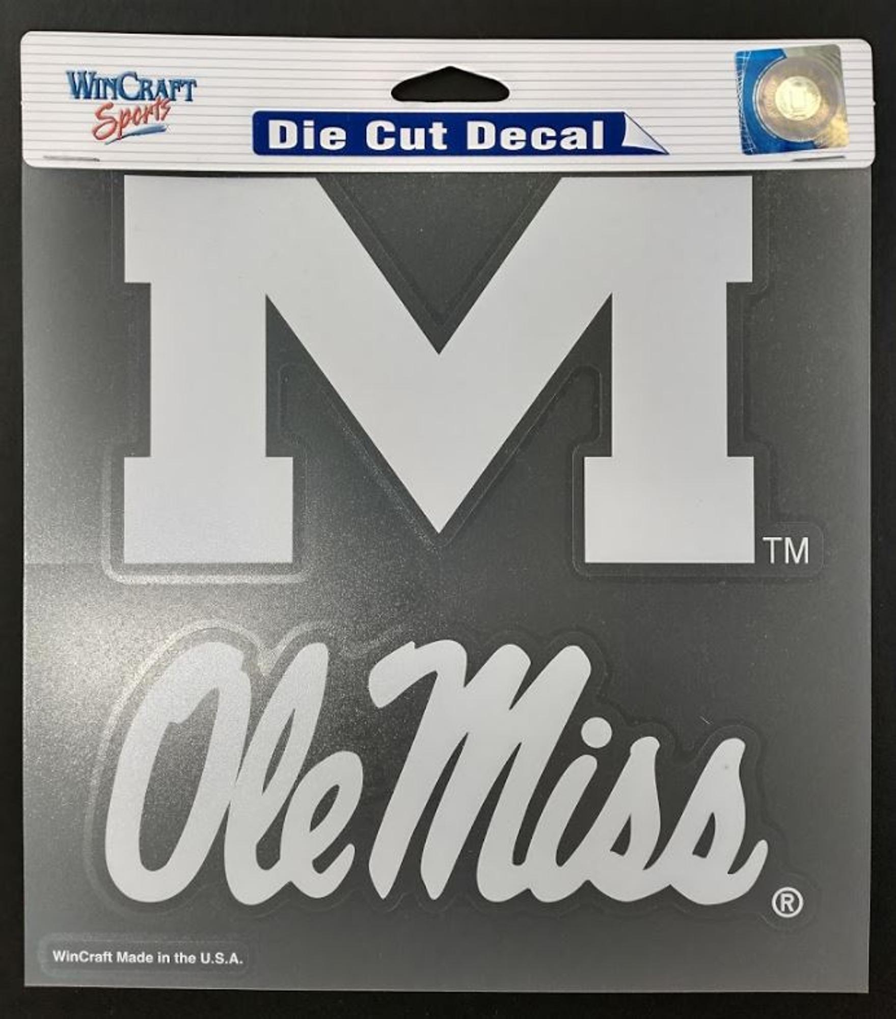 image of: M Ole Miss Die Cut Decal Set/2 White 8x8
