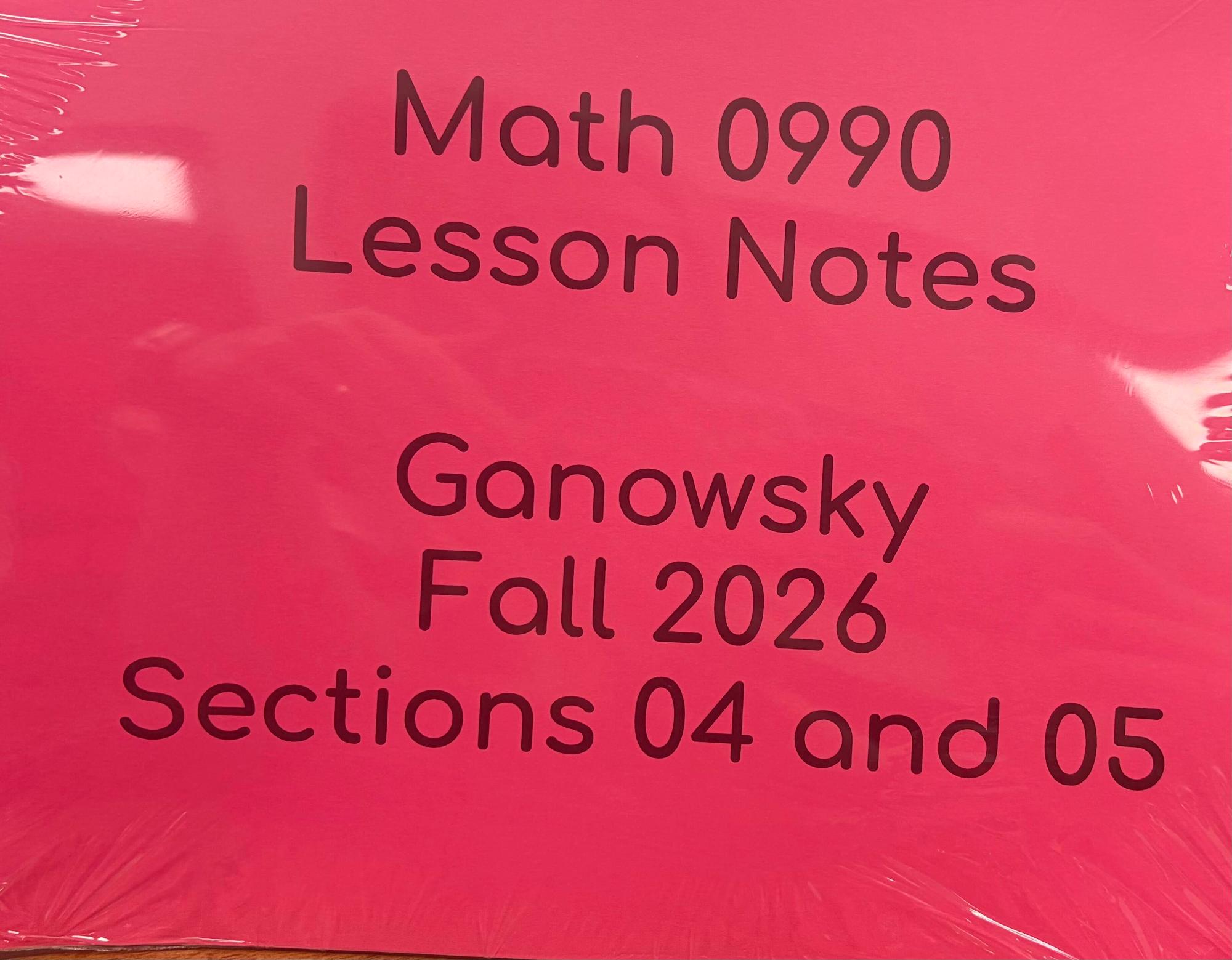 Cover image for MATH 0990 LESSON NOTES - GANOWSKY