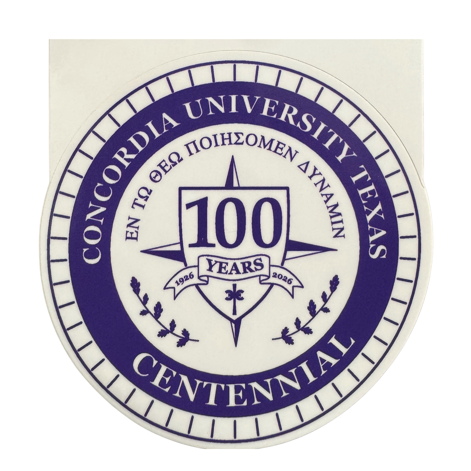 Product image 1 of 1 for Concordia University Texas Centennial Sticker, White & Purple