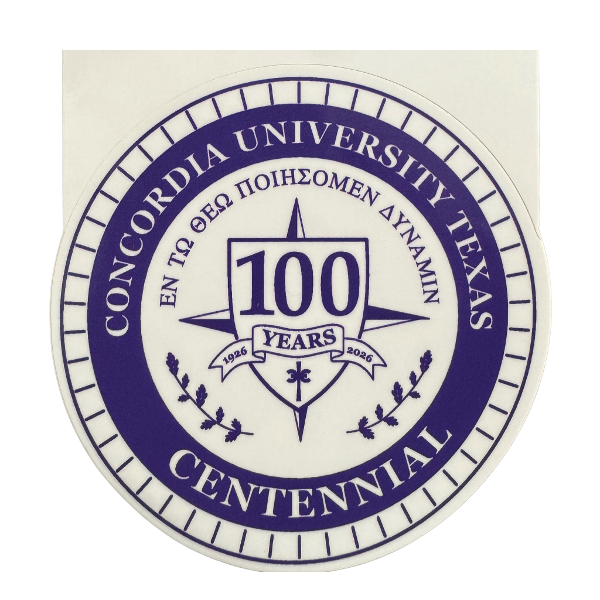 Concordia University Texas Centennial Sticker, White & Purple; $5.98