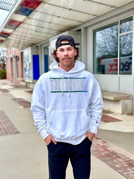 CHAMPION SHIELD LOGO WEST GEORGIA TEXT HOODIE; $24.00