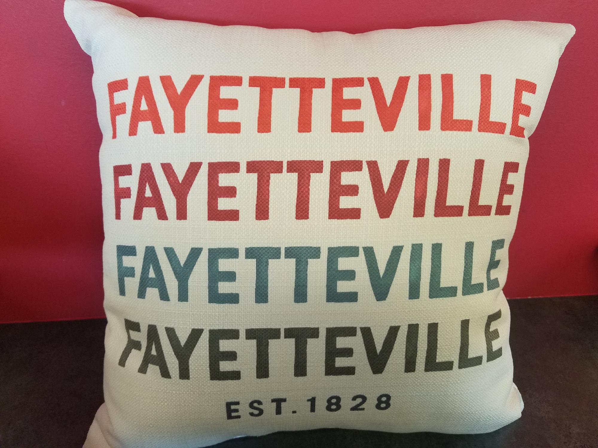 image of: Gradient City Fayetteville Est. 1828 Pillow - Tan