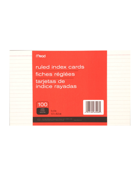 Mead 5in x 8in Ruled Index Cards, 100 Pack, White; $6.98