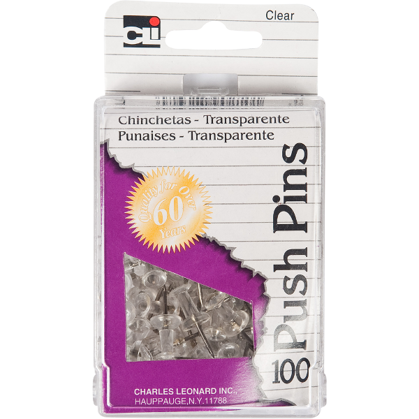 Charles Leonard Clear Push Pins, 100 Pack; $2.98