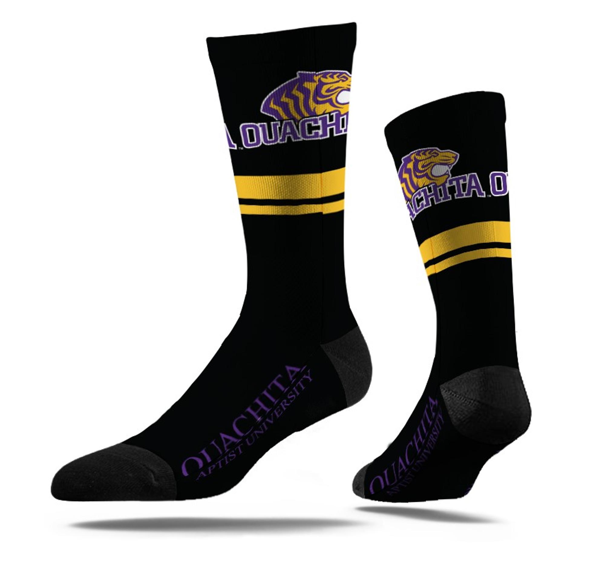 image of: Ouachita Tiger Logo Stripe Crew Sock