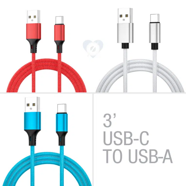image of: CABLE 3' USB-C TO USB-A BRAIDED SILVER