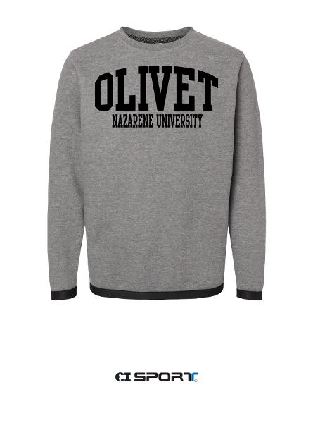 Olivet Nazarene University Statement Fleece Crew, Granite Heather; $54.99