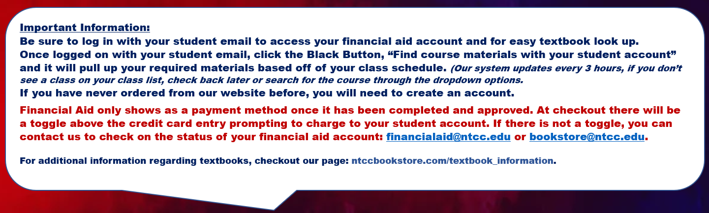 Login in with Student account. Financial aid toggle available at checkout once fully processed.
