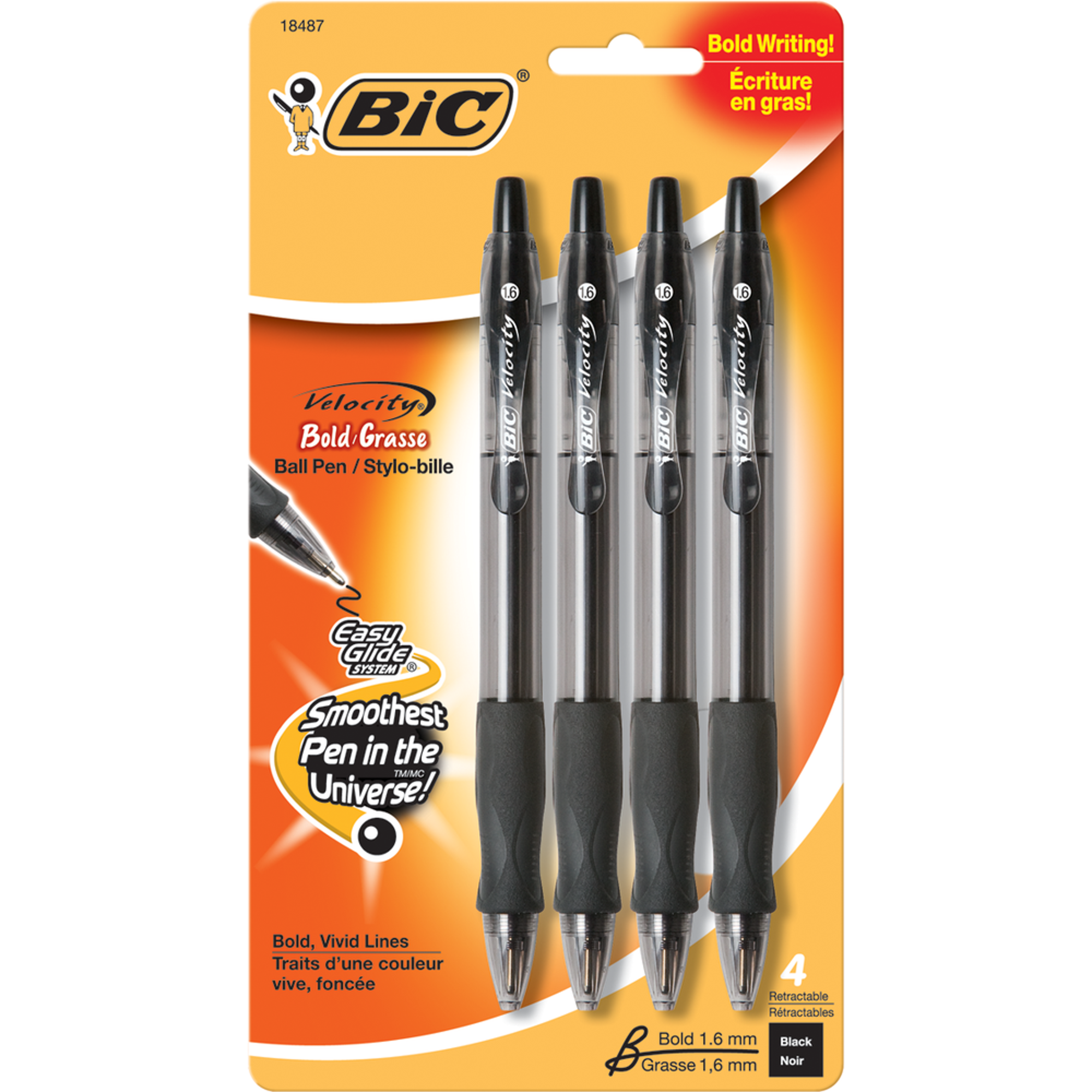 image of: BIC Glide Velocity Bold Retractable Ballpoint Pen - Black 1.6mm 4Pk BP