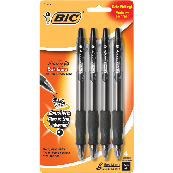 BIC Glide Velocity Bold Retractable Ballpoint Pen - Black 1.6mm 4Pk BP; $6.99