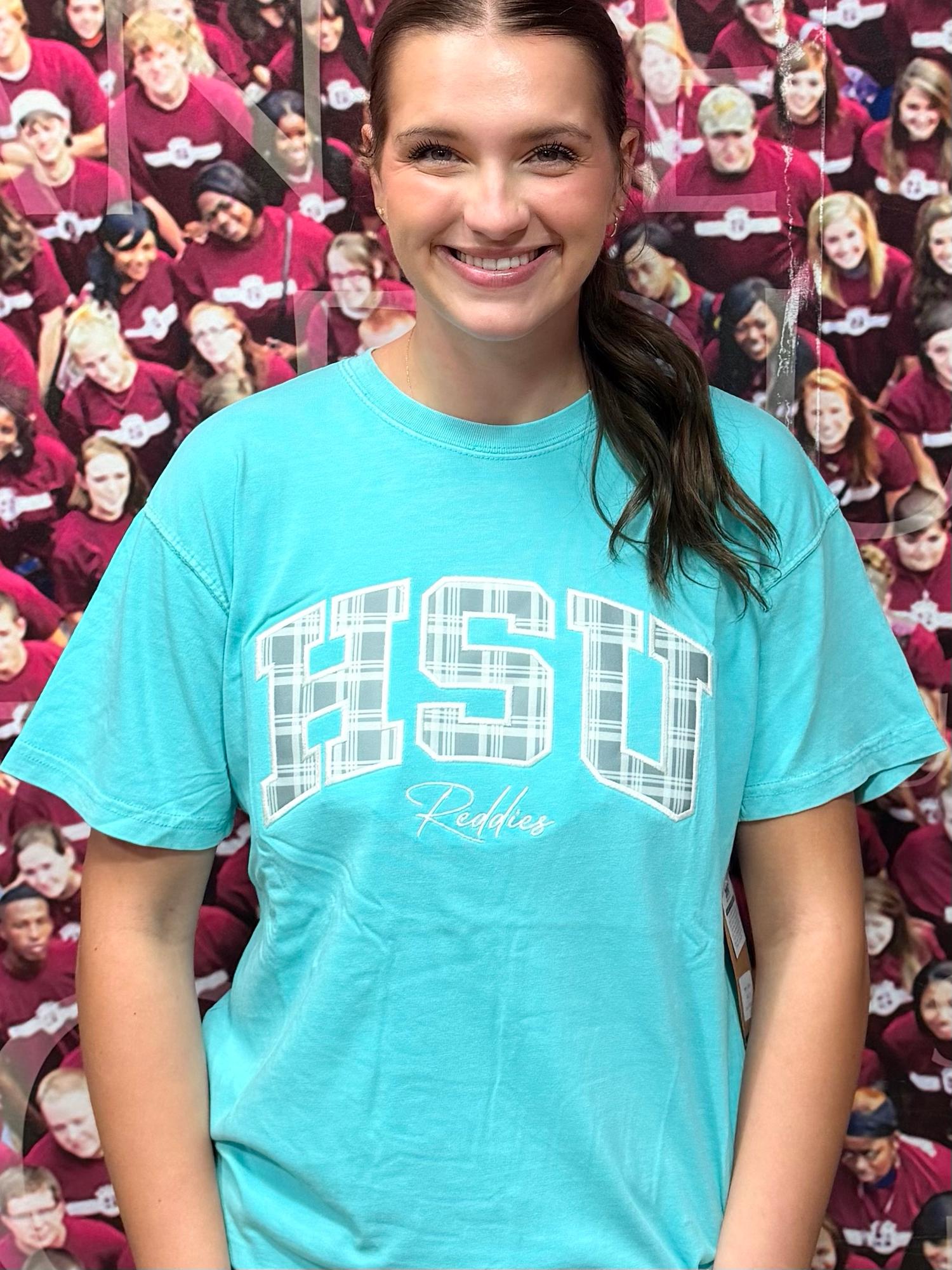 Product image 2 of 2 for HSU Reddies Plaid Applique Coastal Color Tee