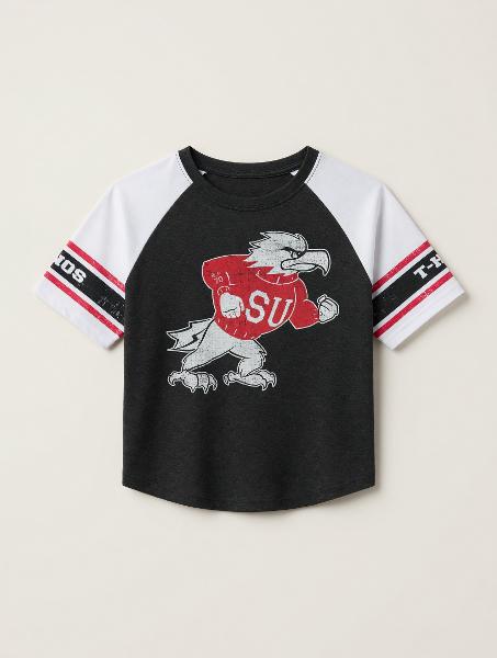 COLOSSEUM WOMENS CROP TEE S/S BLACK/WHITE FIGHTING BIRD; $30.00