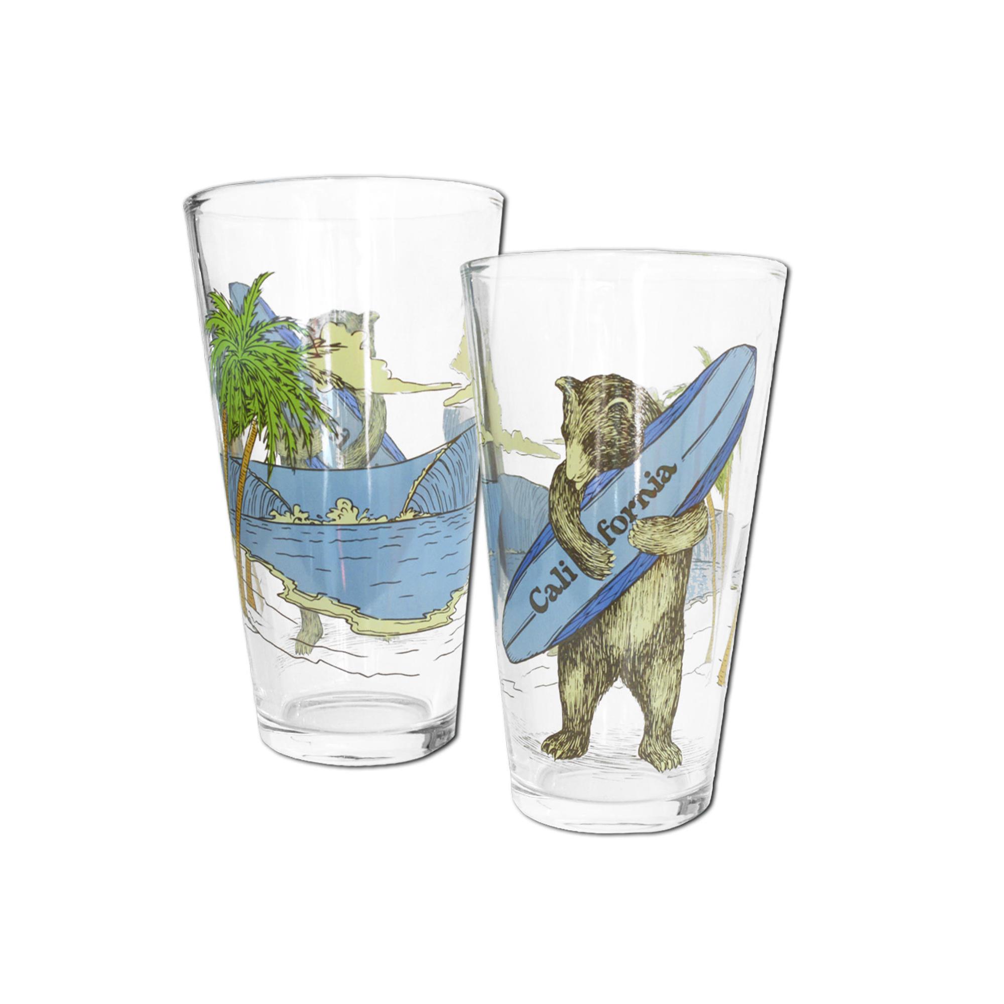 image of: California Surfing Bear 16oz Pint Glass
